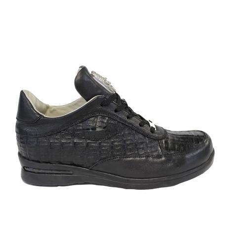 Fennix "3238" Black Genuine Alligator / Rugged Calfskin / Patent Leather Casual Sneakers With Eyes.